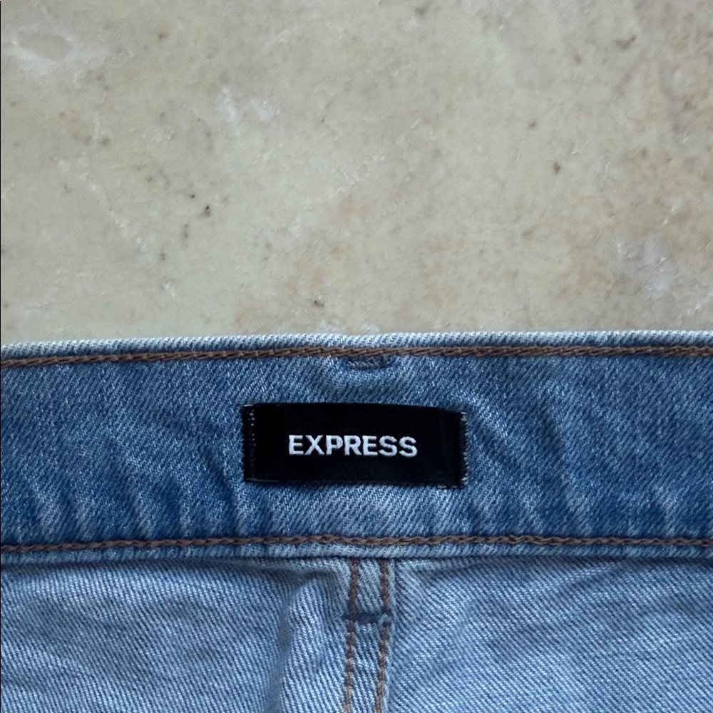 Express Women's Light Blue Distressed Straight-Leg Jeans - Picture 2 of 4